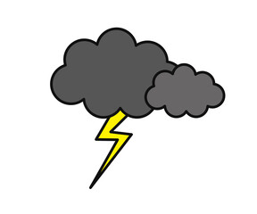 Cloud and lightning on a white background. Cartoon. Vector illustration.