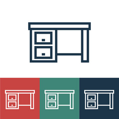 Linear vector icon with computer desk