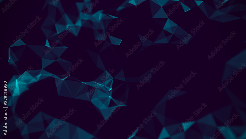 Poster Geometrical blue and green background.Network connection structure. Concept of connecting dots and lines. 3d rendering.