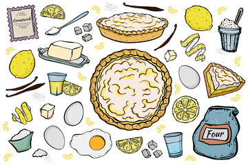 illustration open lemon pie ingredients for cooking