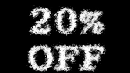 20% Off cloud text effect black isolated background. animated text effect with high visual impact. letter and text effect. 
