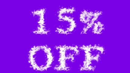 15% Off cloud text effect violet isolated background. animated text effect with high visual impact. letter and text effect. 