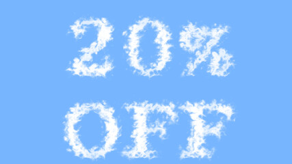 20% Off cloud text effect sky isolated background. animated text effect with high visual impact. letter and text effect. 