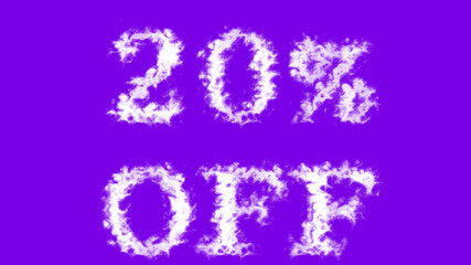 20% Off cloud text effect violet isolated background. animated text effect with high visual impact. letter and text effect. 