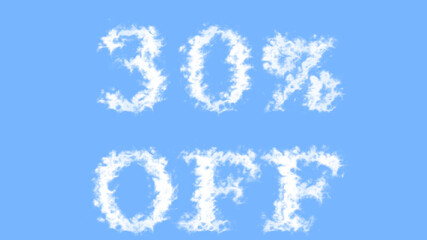 30% Off cloud text effect sky isolated background. animated text effect with high visual impact. letter and text effect. 