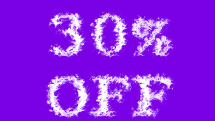 30% Off cloud text effect violet isolated background. animated text effect with high visual impact. letter and text effect. 