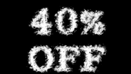 40% Off cloud text effect black isolated background. animated text effect with high visual impact. letter and text effect. 