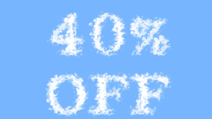 40% Off cloud text effect sky isolated background. animated text effect with high visual impact. letter and text effect. 