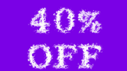 40% Off cloud text effect violet isolated background. animated text effect with high visual impact. letter and text effect. 