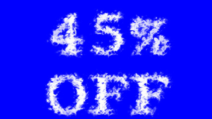 45% Off cloud text effect blue isolated background. animated text effect with high visual impact. letter and text effect. 