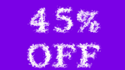 45% Off cloud text effect violet isolated background. animated text effect with high visual impact. letter and text effect. 