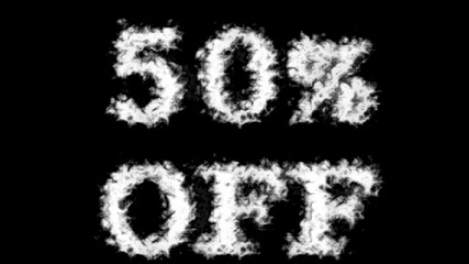 50% Off cloud text effect black isolated background. animated text effect with high visual impact. letter and text effect. 