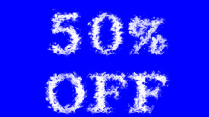 50% Off cloud text effect blue isolated background. animated text effect with high visual impact. letter and text effect. 