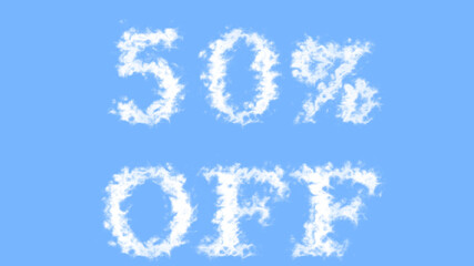 50% Off cloud text effect sky isolated background. animated text effect with high visual impact. letter and text effect. 