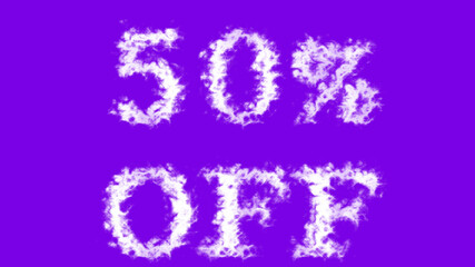 50% Off cloud text effect violet isolated background. animated text effect with high visual impact. letter and text effect. 
