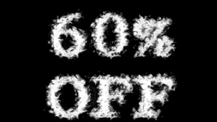 60% Off cloud text effect black isolated background. animated text effect with high visual impact. letter and text effect. 