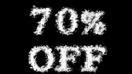 70% Off cloud text effect black isolated background. animated text effect with high visual impact. letter and text effect. 