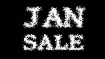 Jan Sale cloud text effect black isolated background. animated text effect with high visual impact. letter and text effect. 