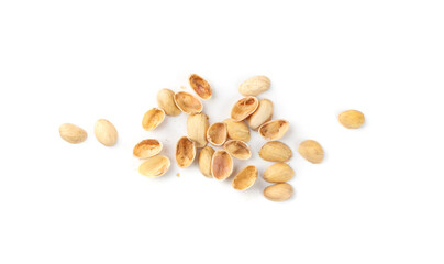 Pile of pistachios husks isolated on white background