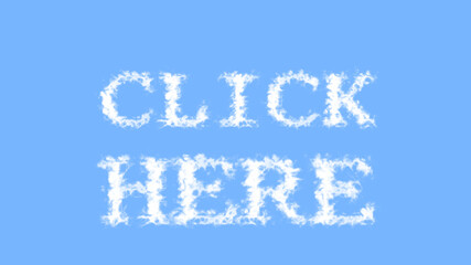 Naklejka na ściany i meble Click Here cloud text effect sky isolated background. animated text effect with high visual impact. letter and text effect. 