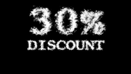 30% discount cloud text effect black isolated background. animated text effect with high visual impact. letter and text effect. 