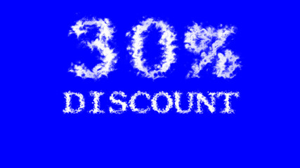 30% discount cloud text effect blue isolated background. animated text effect with high visual impact. letter and text effect. 