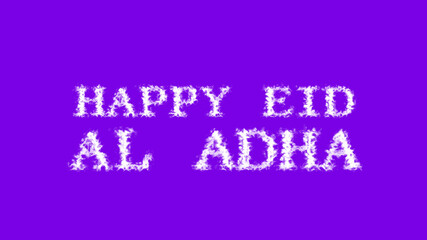 Happy Eid Al Adha cloud text effect violet isolated background. animated text effect with high visual impact. letter and text effect. 