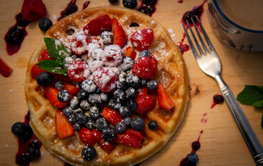 Waffle with fresh fruits for breakfast