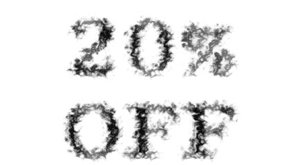20% Off smoke text effect white isolated background. animated text effect with high visual impact. letter and text effect. 