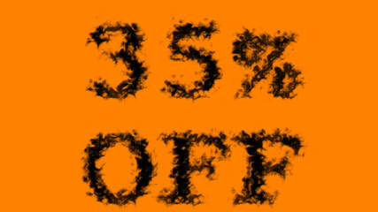 35% Off smoke text effect orange isolated background. animated text effect with high visual impact. letter and text effect. 