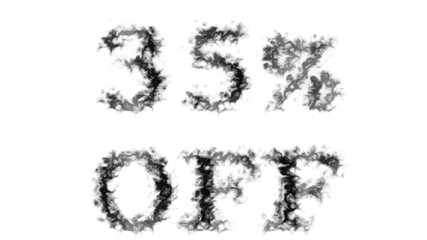 35% Off smoke text effect white isolated background. animated text effect with high visual impact. letter and text effect. 