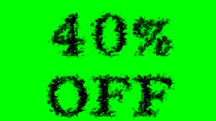 40% Off smoke text effect green isolated background. animated text effect with high visual impact. letter and text effect. 