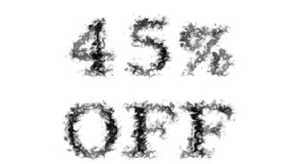45% Off smoke text effect white isolated background. animated text effect with high visual impact. letter and text effect. 