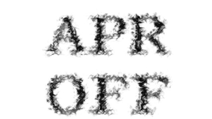 Apr Off smoke text effect white isolated background. animated text effect with high visual impact. letter and text effect. 