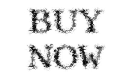 Buy Now smoke text effect white isolated background. animated text effect with high visual impact. letter and text effect. 