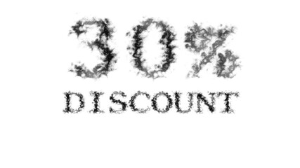 30% discount smoke text effect white isolated background. animated text effect with high visual impact. letter and text effect. 