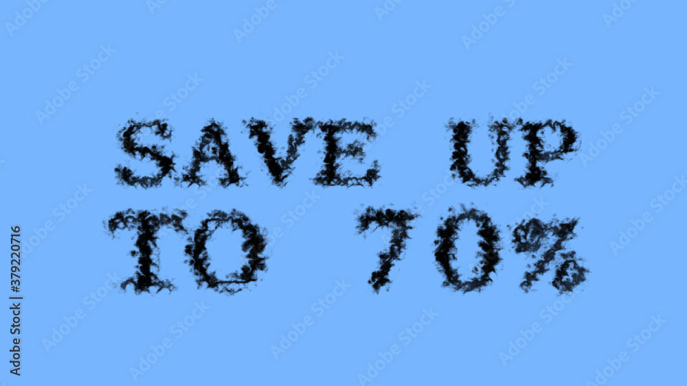 Poster save up to 70% smoke text effect sky isolated background. animated text effect with high visual impa