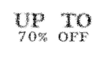 Up To 70% Off smoke text effect white isolated background. animated text effect with high visual impact. letter and text effect. 
