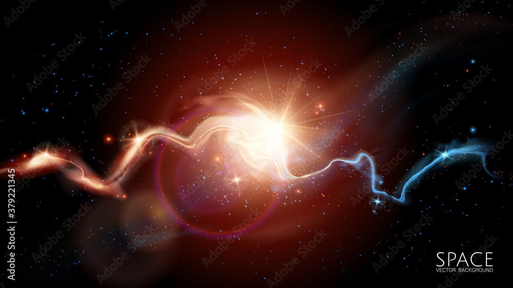 Wall mural vector futuristic image of outer space. blurry nebulae, distant galaxies, energy flares, bright star
