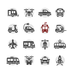 transport vehicle vector icons set
