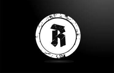black and white R alphabet letter logo icon. Creative vintage design badge for business and company