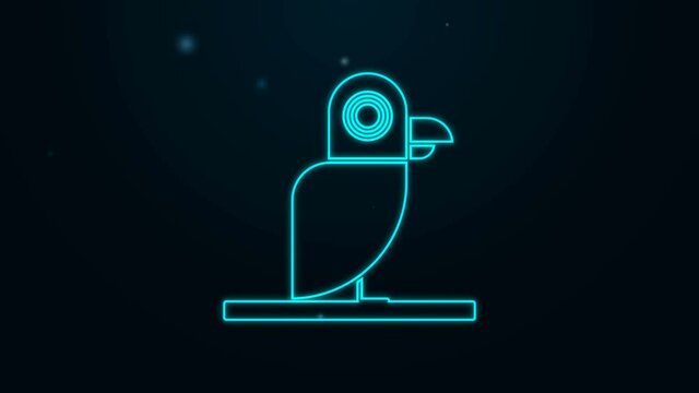 Glowing neon line Pirate parrot icon isolated on black background. 4K Video motion graphic animation