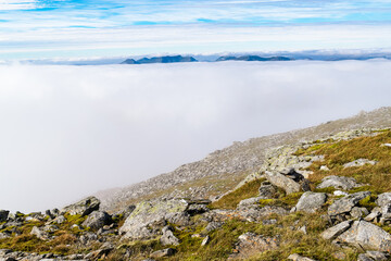Cloud inversion in Scottish Highlands seen from Ben Lui munro.