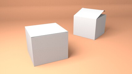 Paper white box 3D illustration mock up. Great for packaging design isolated on pink background
