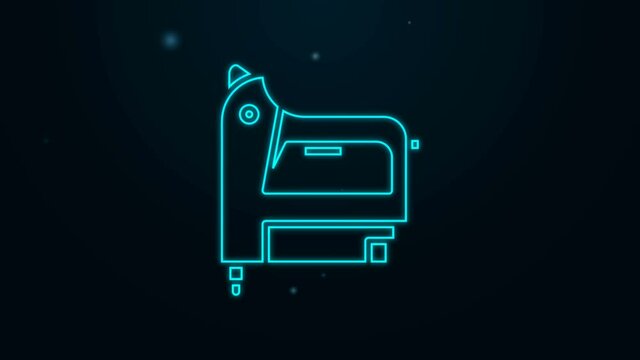 Glowing neon line Electric construction stapler icon isolated on black background. Working tool. 4K Video motion graphic animation