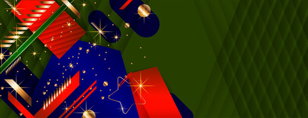 Merry Christmas gold frame vector elegant on dark banner design of sparkling lights garland