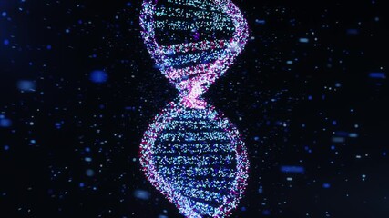 Close up abstract glittering DNA double helix with depth of field animation of DNA construction medical chromosomes physical science blue scientific test code genomic slow motion - Powered by Adobe