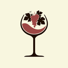 red wine glass emblem with bunch of grapes isolated