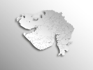 India states - map of Gujarat with paper cut effect. Rivers and lakes are shown. Please look at my other images of cartographic series - they are all very detailed and carefully drawn by hand WITH RIV