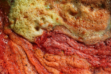 Frothy tomato juice, disgusting food concept background